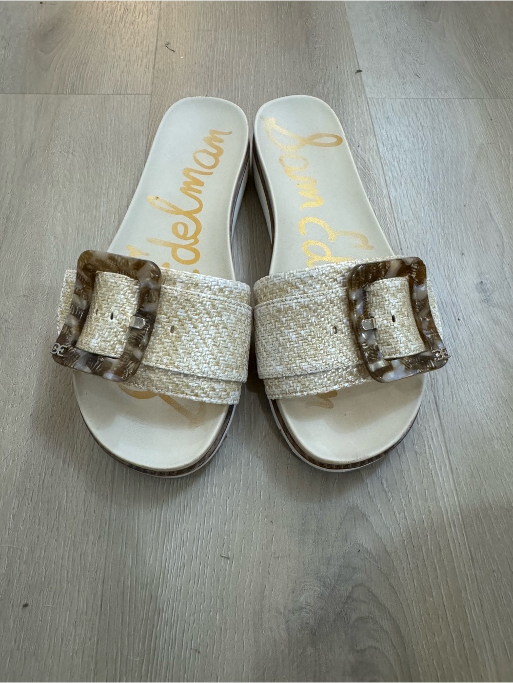 Sam Edelman Women's Cream Raffia Buckle Slide Sandals Size 7